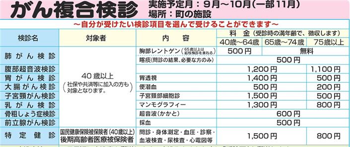 検診項目と料金
