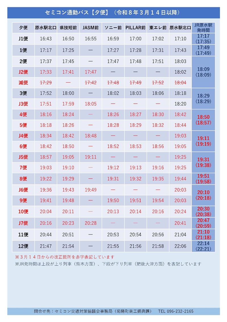 3月14日以降時刻表（夜）
